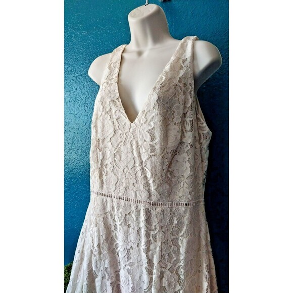 NWT Alexia Admor Midi Dress Lace Overlay Deep-V Sleeveless, Off White Size 14 L - Picture 5 of 9